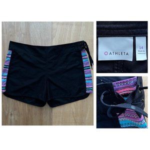 ATHLETA Women’s Side Lace Black Polyester Classic Board Shorts sz 14